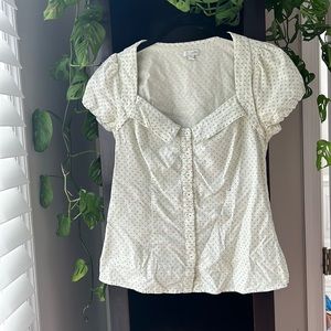 Anthropologie cottagecore polka dot button down top